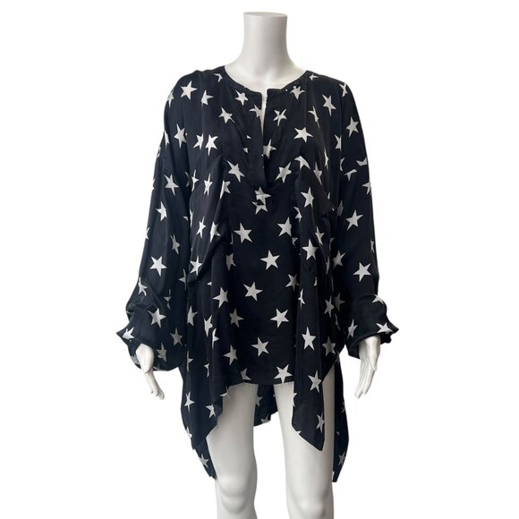 $830 NWT Faith Connexion Black Blue White Geometric Star Over Tunic Top size L - Picture 1 of 9